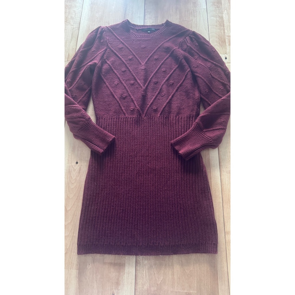 Adrienne Vittadin Burgundy Chevron Bobble Knit Puff Sleeve Sweater Dress XL - Picture 1 of 4